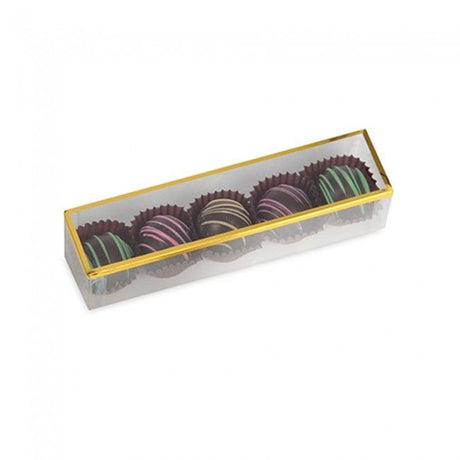 Clear/Gold - Gold Rimmed Rectangle Candy Box - (5 Pc.) 6-1/4 x 1-1/2 x 1-3/8"