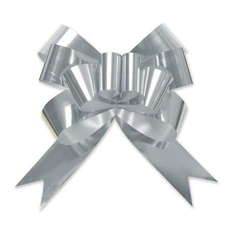 Silver - Bow Magic Pull Bow Glitter Butterfly - 4" Dia. w/ 38" Band Ribbon