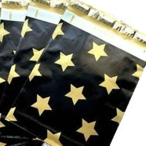 Black Gold Stars Poly Mailers Size 10x13 Colorful Shipping Bags
