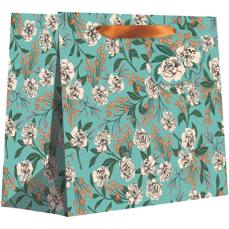 Retro Floral Aqua - Gift Bag - 12-1/2 x 5 x 10"