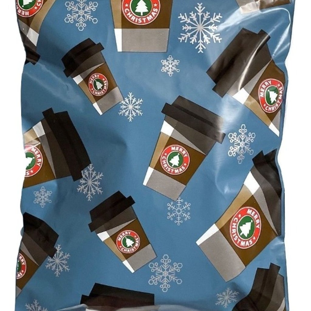 Blue Coffee Cup Cappuccino Christmas Winter Poly Mailers Size 10x13 Shipping Bags