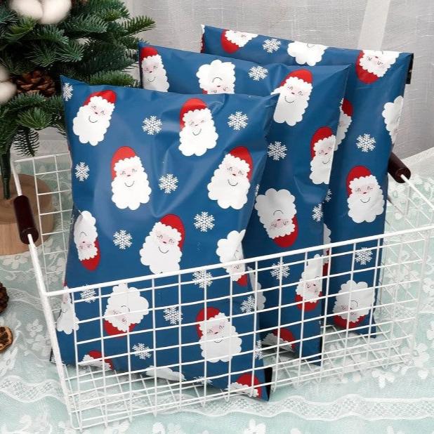 Blue Santa Poly Mailers Size 10x13 Christmas Shipping Bags