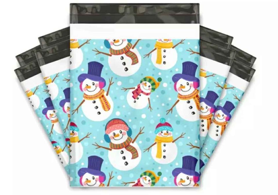 Blue Snowman Poly Mailers Size 10x13 Christmas Shipping Bags