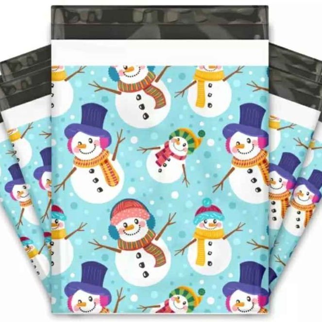 Blue Snowman Poly Mailers Size 10x13 Christmas Shipping Bags