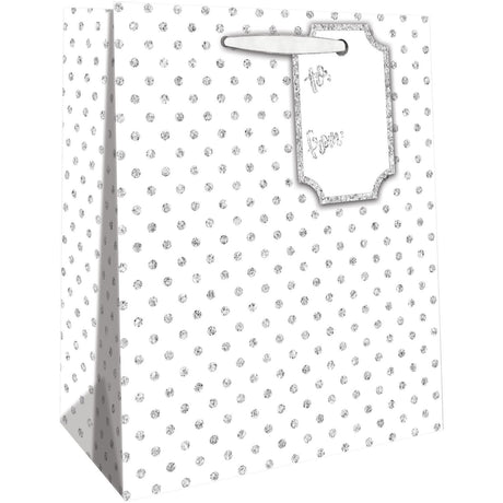Silver Dots on White - Gift Bag - 8 x 4 x 10"
