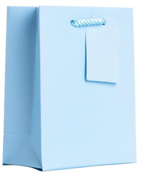 Matte Pastel Blue - Gift Bag w/Tag - 6 x 3 x 7-1/2"