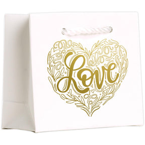 Love Heart on White - Gift Bag - 5 x 2 x 4"