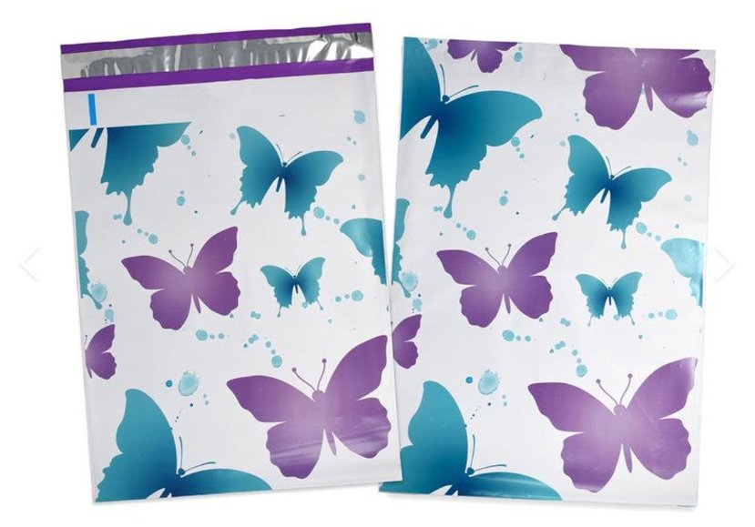 Butterfly Purple Turquoise Poly Mailers Size 10x13 Colorful Shipping Bags