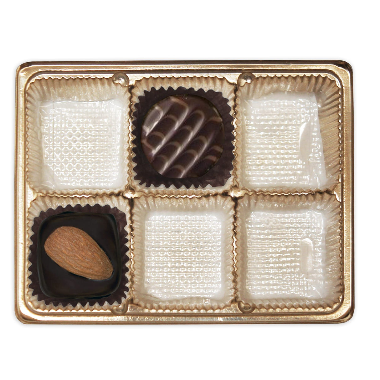 Gold - Die Cut Box Candy Tray - (1/4 lb) 4-3/8 x 3-/2 x 7/8" (6 Cavities) - Sample/1