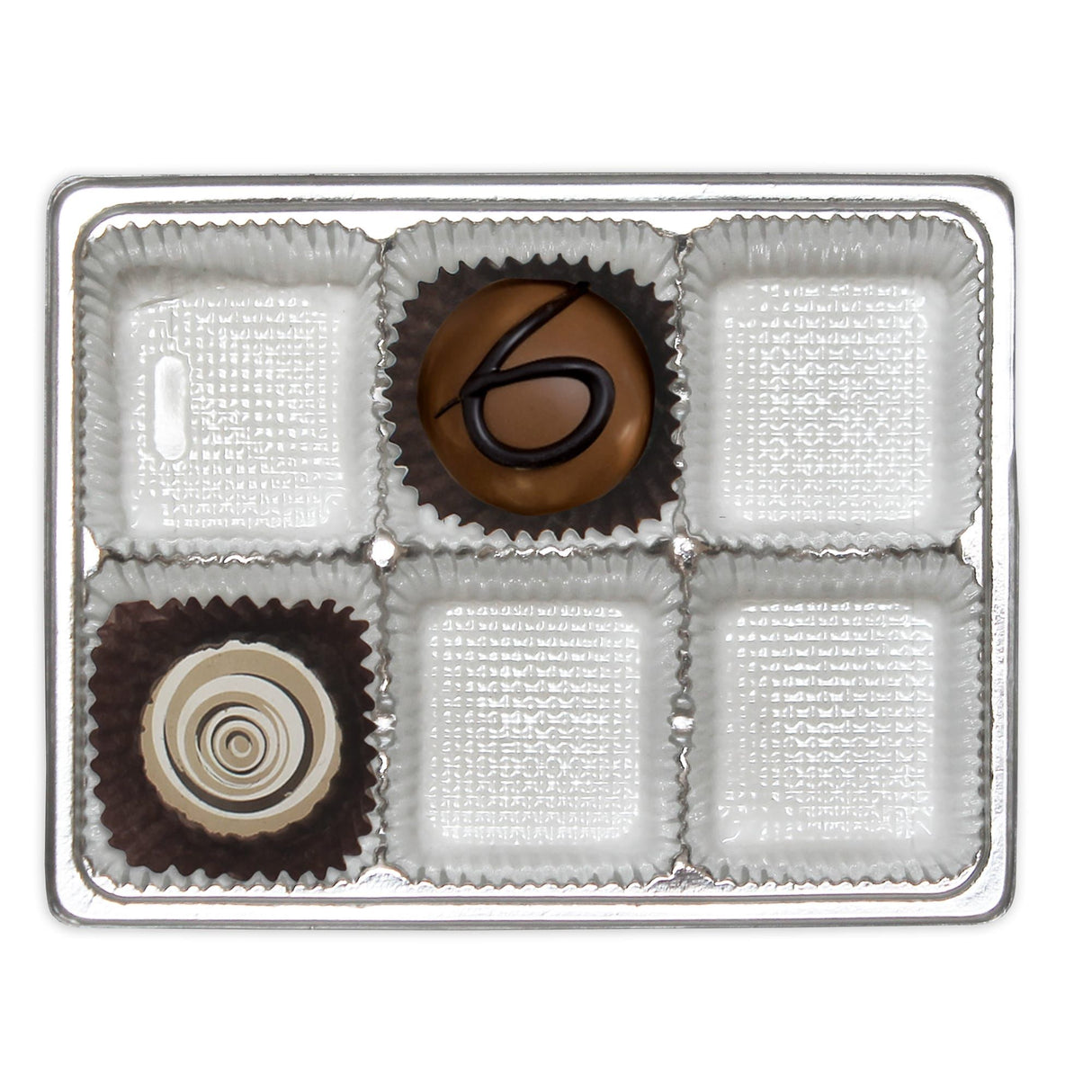 Silver - Die Cut Box Candy Tray - (1/4 lb) 4-3/8 x 3-1/2 x 7/8" (6 cavities) - Sample/1