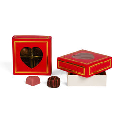 Red Heart Window/Gold Trim - Candy Box Lid - (3 oz x 2 Layers) 3-11/16 x 3-11/16 x 1-1/8"