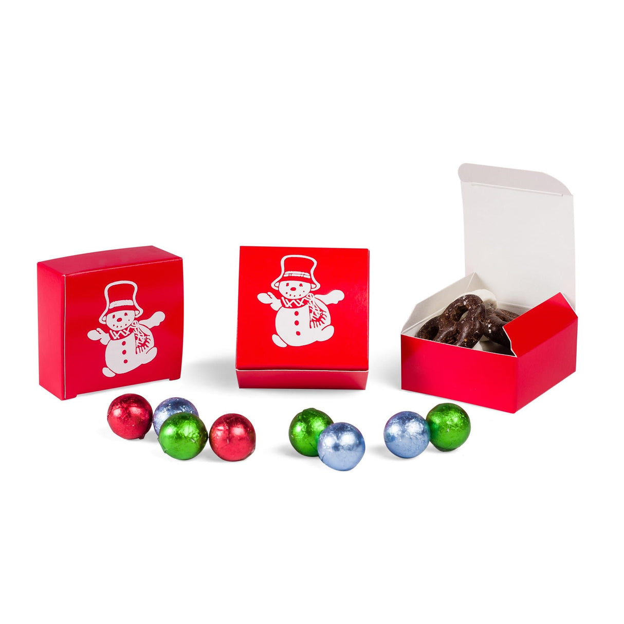 Red Snowman - Maxi Truffle Candy Box - 2-1/2 x 2-1/2 x 1-1/8"