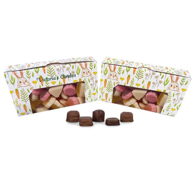 Bunnies & Carrots - with Window - Folding Candy Box - (1/2 lb) 6 x 3-1/4 x 1-1/8"