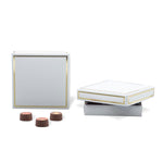 White/Gold Trim - Candy Box Lid - (8 oz x 2 Layers) 5-3/4 x 5-3/4 x 1-1/8"