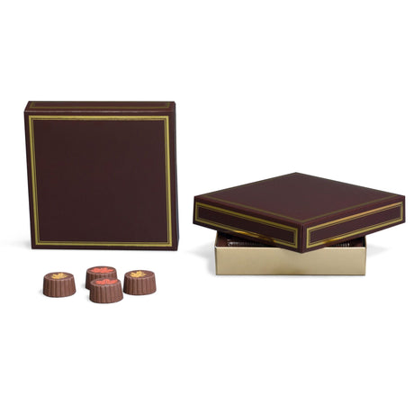 Brown/Gold Trim - Candy Box Lid - (8 oz x 2 Layers) 5-3/4 x 5-3/4 x 1-1/8"