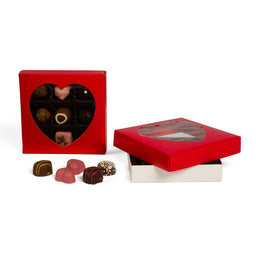 Red Heart Window - Candy Box Lid - (8 oz) 5-3/4 x 5-3/4 x 1-1/8"