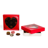 Red Heart Window - Metallic Silver Border - Candy Box Lid - (8 oz x 2 Layers) 5-3/4 x 5-3/4 x 1-1/8"