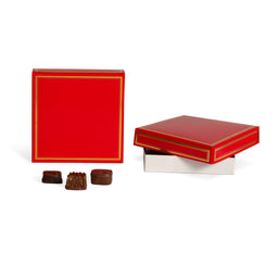 Red/Gold Trim - Candy Box Lid - (8 oz) 5-3/4 x 5-3/4 x 1-1/8"