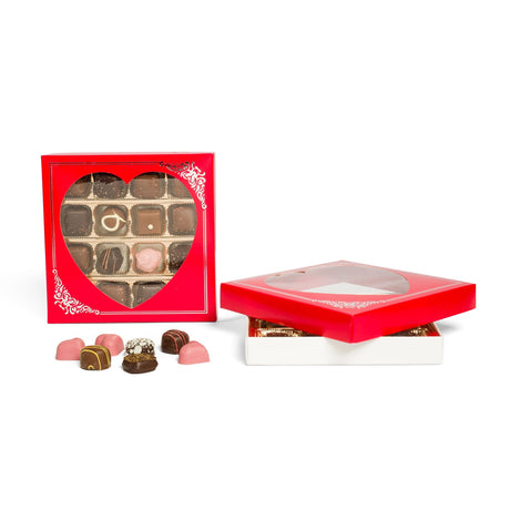 Red Heart Window - Metallic Silver Border - Candy Box Lid - (16 oz) 7-3/4 x 7-3/4 x 1-1/8"