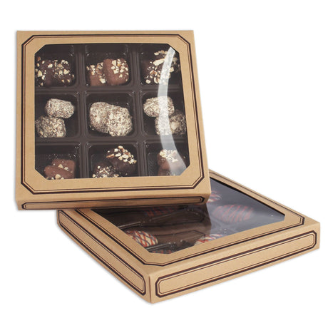 Kraft - with Window - Candy Box Lid - (16 oz x 2 Layers) 7-3/4 x 7-3/4 x 1-1/8"