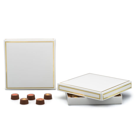White/Gold Trim - Candy Box Lid - (16 oz) 7-3/4 x 7-3/4 x 1-1/8"
