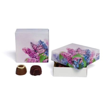 Butterfly & Flowers - Candy Box Lid - (3 oz) 3-11/16 x 3-11/16 x 1-1/8"