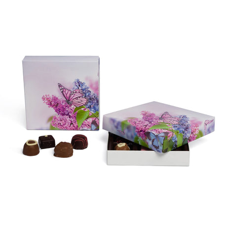Butterfly & Flowers - Candy Box Lid - (8 oz x 2 Layers) 5-3/4 x 5-3/4 x 1-1/8"