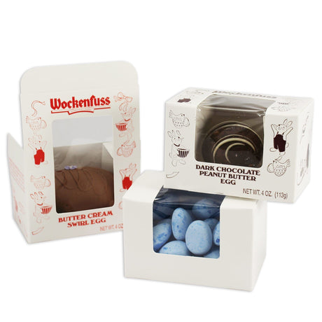 White Window - Egg Mold Candy Box - (1/4 lb) 3-5/8 x 2-3/8 x 2-3/8"