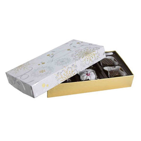 Gold & Silver Snowflake - Rigid Candy Box - Lid & Base - (1/4 lb) 6-1/2 x 3-1/2 x 1-1/8"