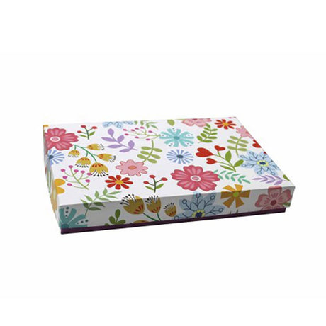 Spring Flowers - Lilac Base - Rigid Candy Box - Lid & Base - (1/2 lb) 8-1/8 x 5-1/4 x 1-1/8"