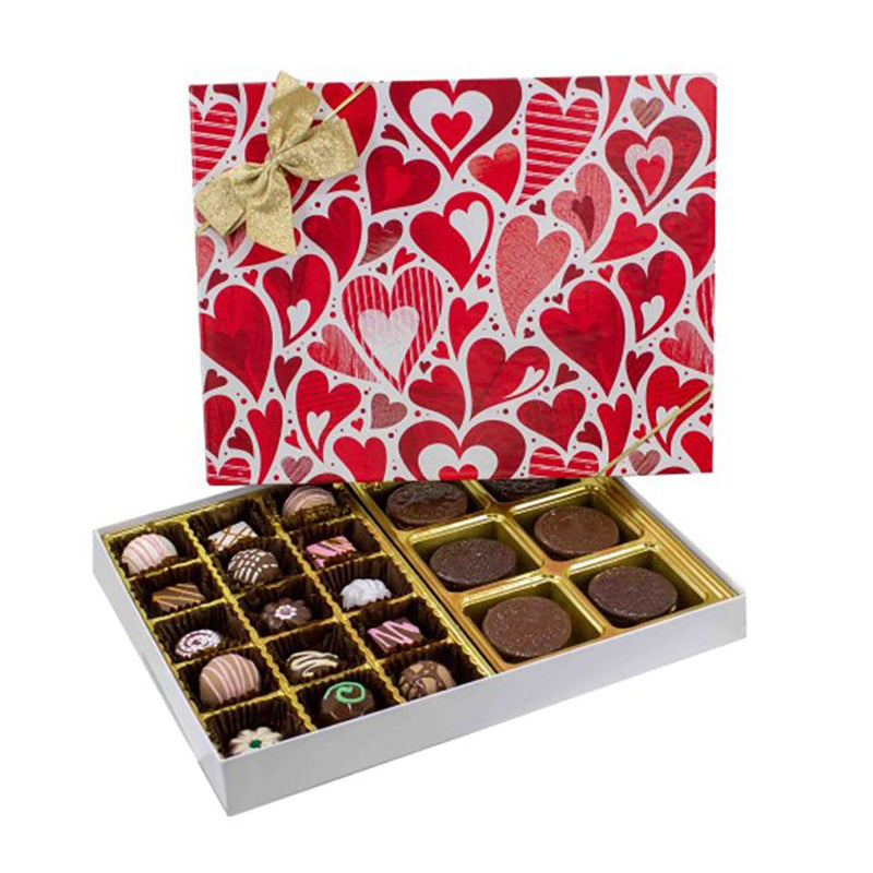 Valentine Hearts / White Base - Rigid Candy Box - Lid & Base - (1 lb) 10-1/2 x 8-1/8 x 1-1/8"