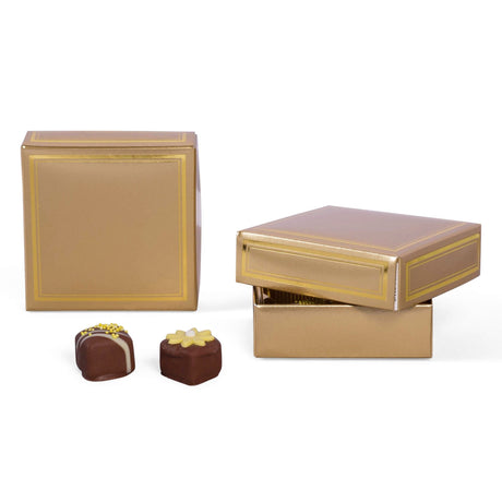 Gold/Gold Trim - Candy Box Lid - (3 oz x 2 Layers) 3-11/16 x 3-11/16 x 1-1/8"