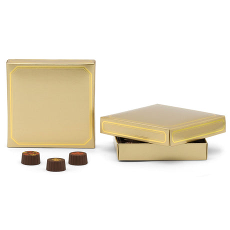 Gold/Gold Trim - Candy Box Lid - (8 oz x 2 Layers) 5-3/4 x 5-3/4 x 1-1/8"