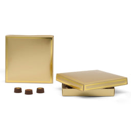 Gold/Gold Trim - Candy Box Lid - (16 oz x 2 Layers) 7-3/4 x 7-3/4 x 1-1/8"
