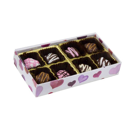 Watercolor Valentine Hearts - Clear Lid - Rigid Candy Box - Lid & Base - (1/4 lb) 6-1/2 x 3-1/2 x 1-1/8"