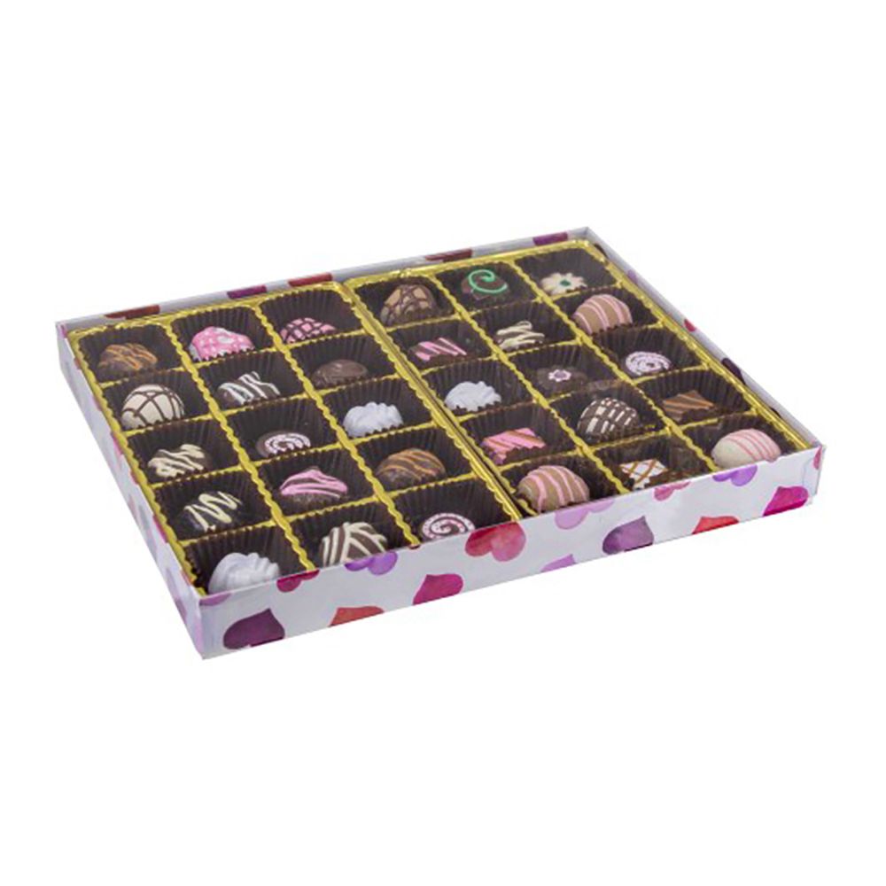 Watercolor Valentine Hearts - Clear Lid - Rigid Candy Box - Lid & Base - (1 lb) 10-1/2 x 8-1/8 x 1-1/8"