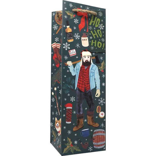 Winter Lumberjack - Wine Bag - 4-1/2 x 4-1/2 x 14"