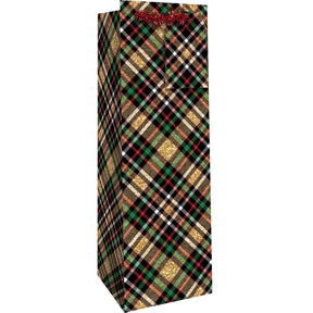 Gold Holographic Plaid - Wine Bag - 4-1/2 x 4-1/2 x 14"