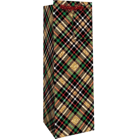 Gold Holographic Plaid - Wine Bag - 4-1/2 x 4-1/2 x 14"