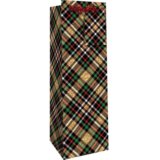 Gold Holographic Plaid - Wine Bag - 4-1/2 x 4-1/2 x 14"