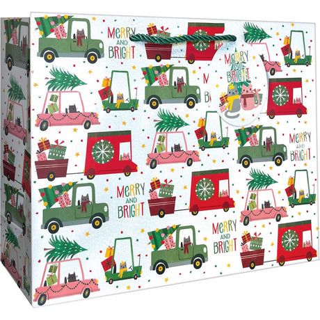 Christmas Cats in Cars - Gift Bag - 12-1/2 x 5 x 10"