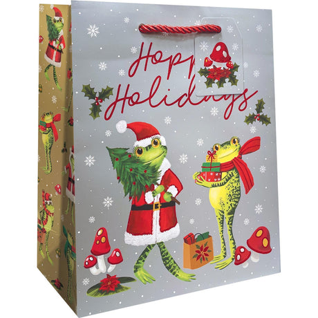 Festive Frogs - Gift Bag - 8 x 4 x 10"