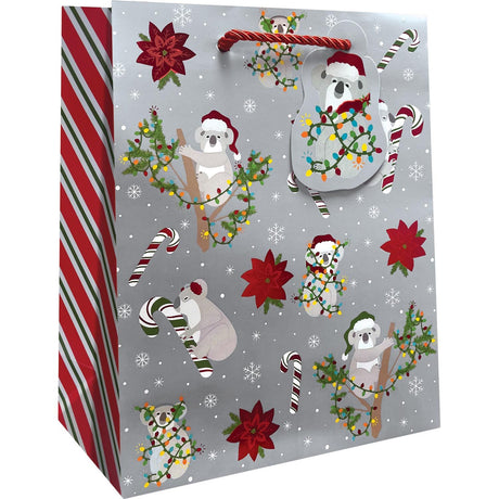 Festive Koala Silver - Gift Bag - 8 x 4 x 10"