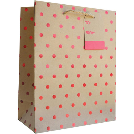 Red Dots on Kraft - Gift Bag - 8 x 4 x 10"