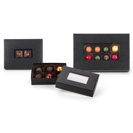 Quilted Black - Window - Set Up Candy Box - (12 Pc.) 6-3/8 x 4-3/4 x 1-3/16"