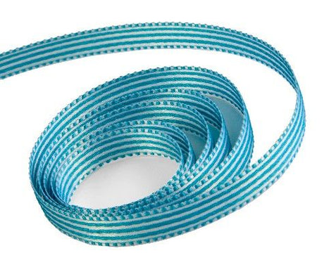 White / Venetian Blue - Candy Swirl Ribbon - 3/8" x 100 Yards