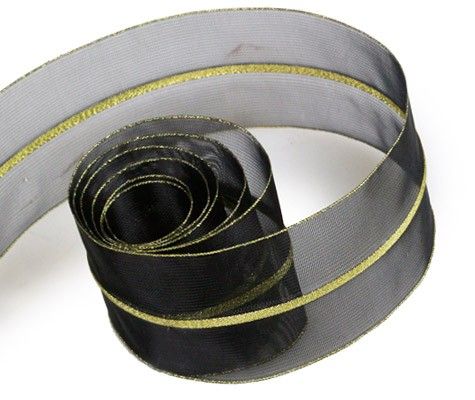 Black / Gold - Chandelle Ribbon - 1-1/2" x 100 Yards
