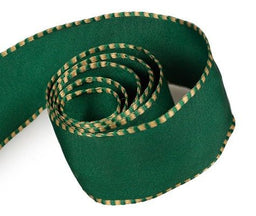 Forest Green Taffeta w/ Hazel Nut - Checker Edge Ribbon - 1-1/2" x 50 Yards