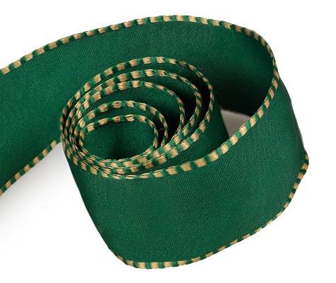 Forest Green Taffeta w/ Hazel Nut - Checker Edge Ribbon - 1-1/2" x 50 Yards