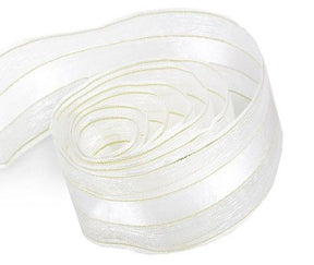 White / Gold - Chic Sheer Ribbon - 1-1/2" x 50 Yards